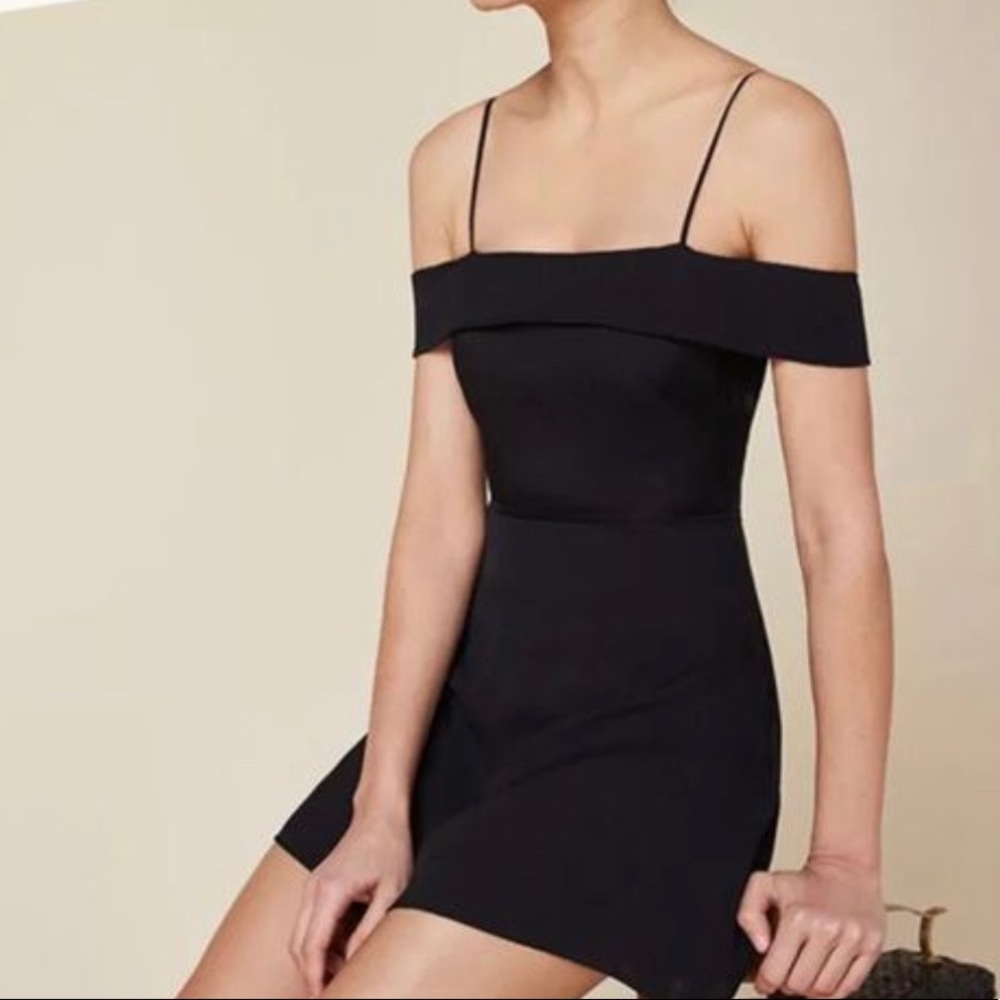 REFORMATION OFF SHOULDER BLACK DRESS